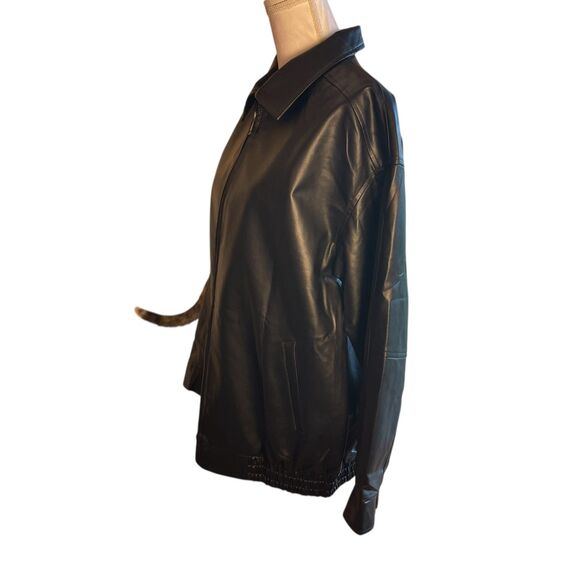 Automet Womens Black Faux Leather Bomber Jacket Sz M Zip Up Minimalist Modern - Picture 7 of 14